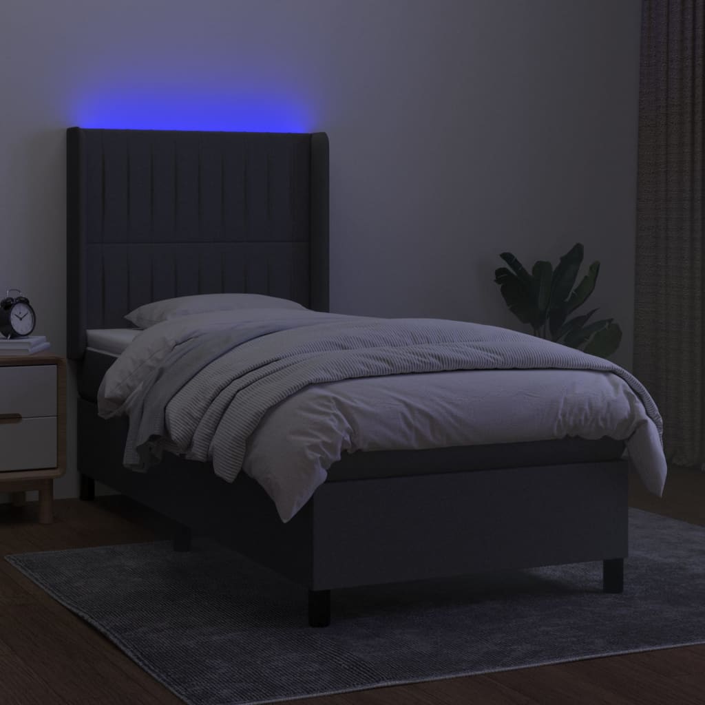 Boxspring met matras en LED stof donkergrijs 100x200 cm Bedden & bedframes | Creëer jouw Trendy Thuis | Gratis bezorgd & Retour | Trendy.nl