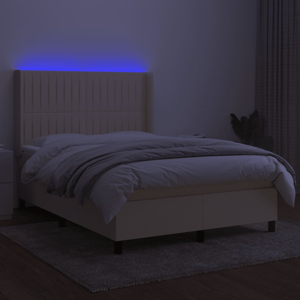 Boxspring met matras en LED stof crèmekleurig 140x190 cm Bedden & bedframes | Creëer jouw Trendy Thuis | Gratis bezorgd & Retour | Trendy.nl