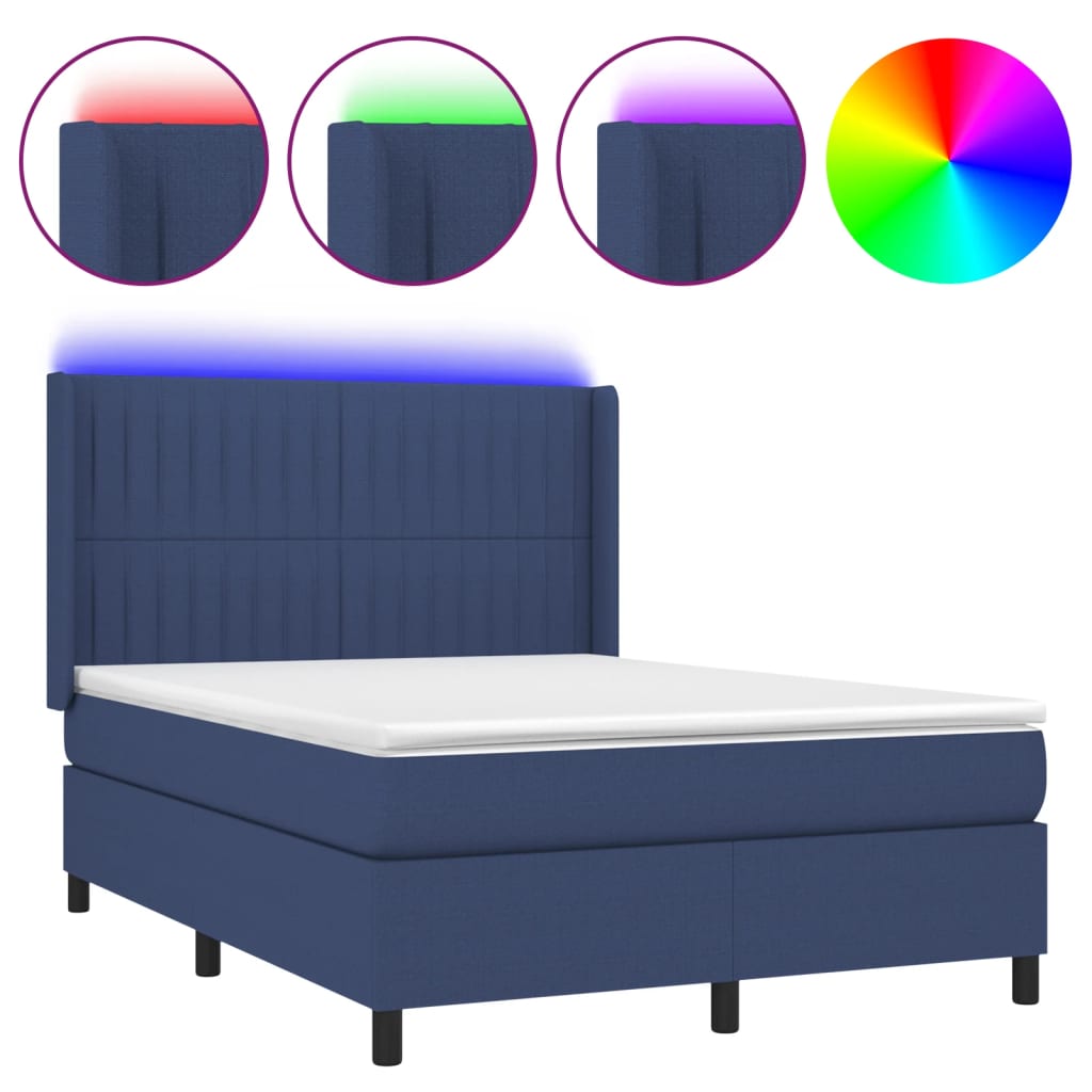 Boxspring met matras en LED stof blauw 140x190 cm Bedden & bedframes | Creëer jouw Trendy Thuis | Gratis bezorgd & Retour | Trendy.nl