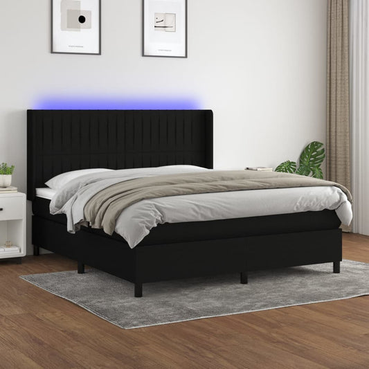 Boxspring met matras en LED stof zwart 180x200 cm Bedden & bedframes | Creëer jouw Trendy Thuis | Gratis bezorgd & Retour | Trendy.nl