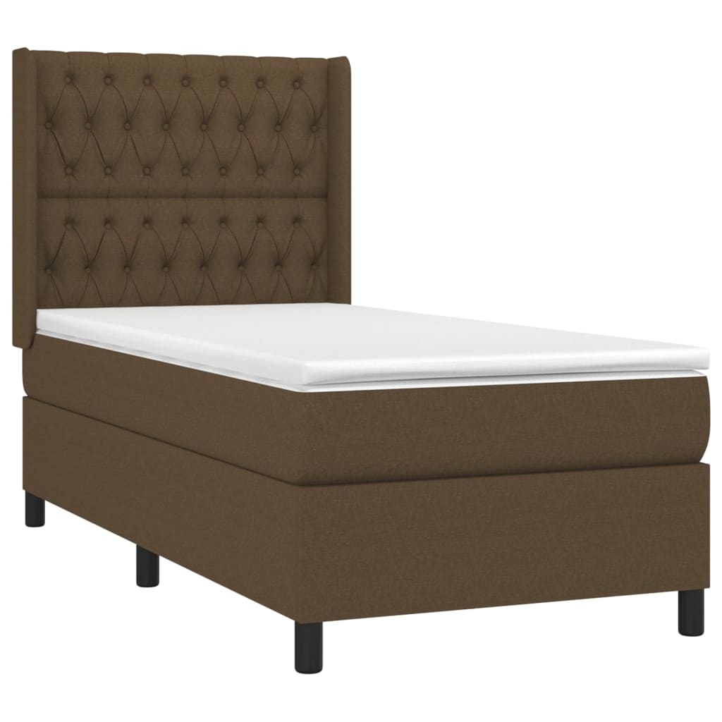 Boxspring met matras en LED stof donkerbruin 90x190 cm Bedden & bedframes | Creëer jouw Trendy Thuis | Gratis bezorgd & Retour | Trendy.nl