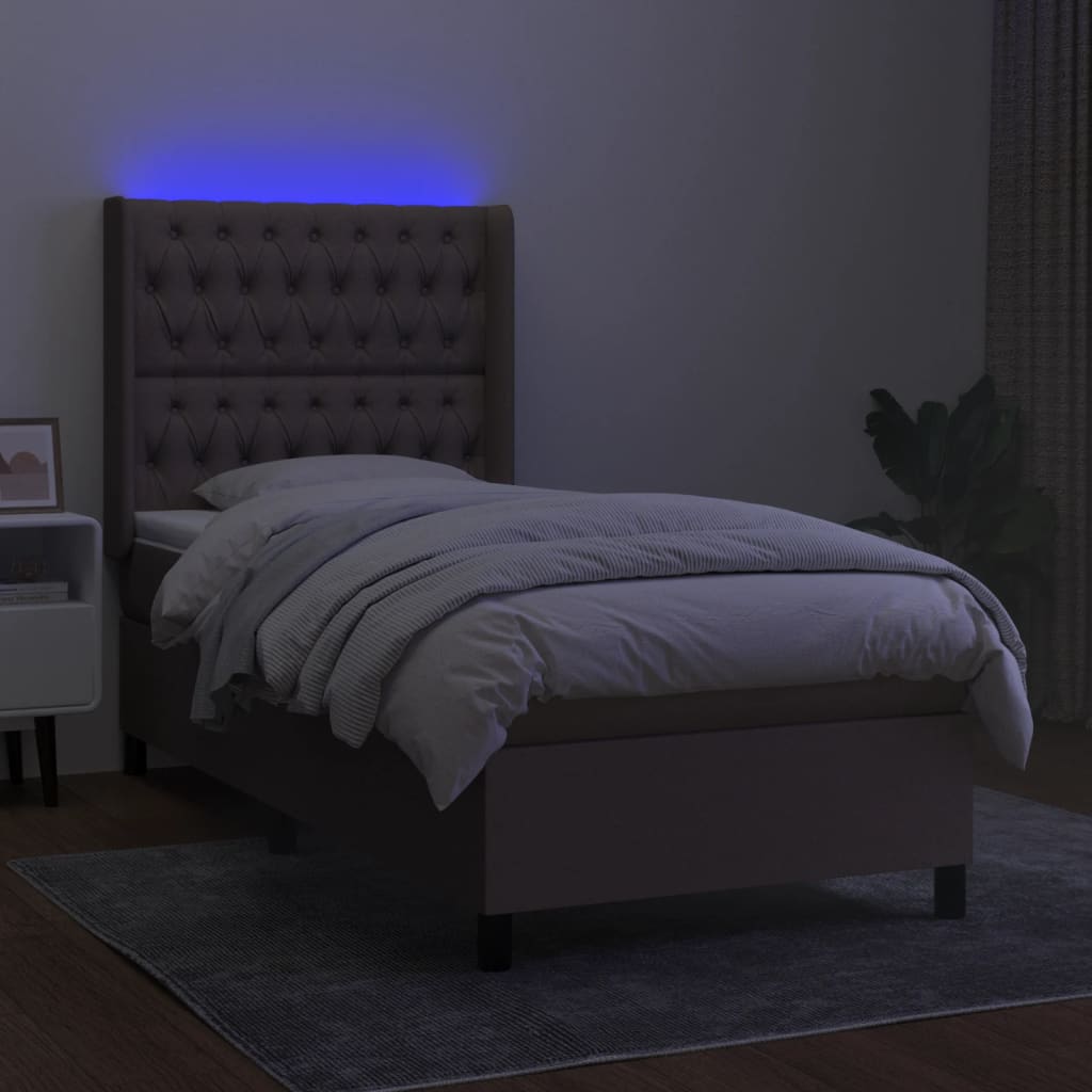 Boxspring met matras en LED stof taupe 90x190 cm Bedden & bedframes | Creëer jouw Trendy Thuis | Gratis bezorgd & Retour | Trendy.nl