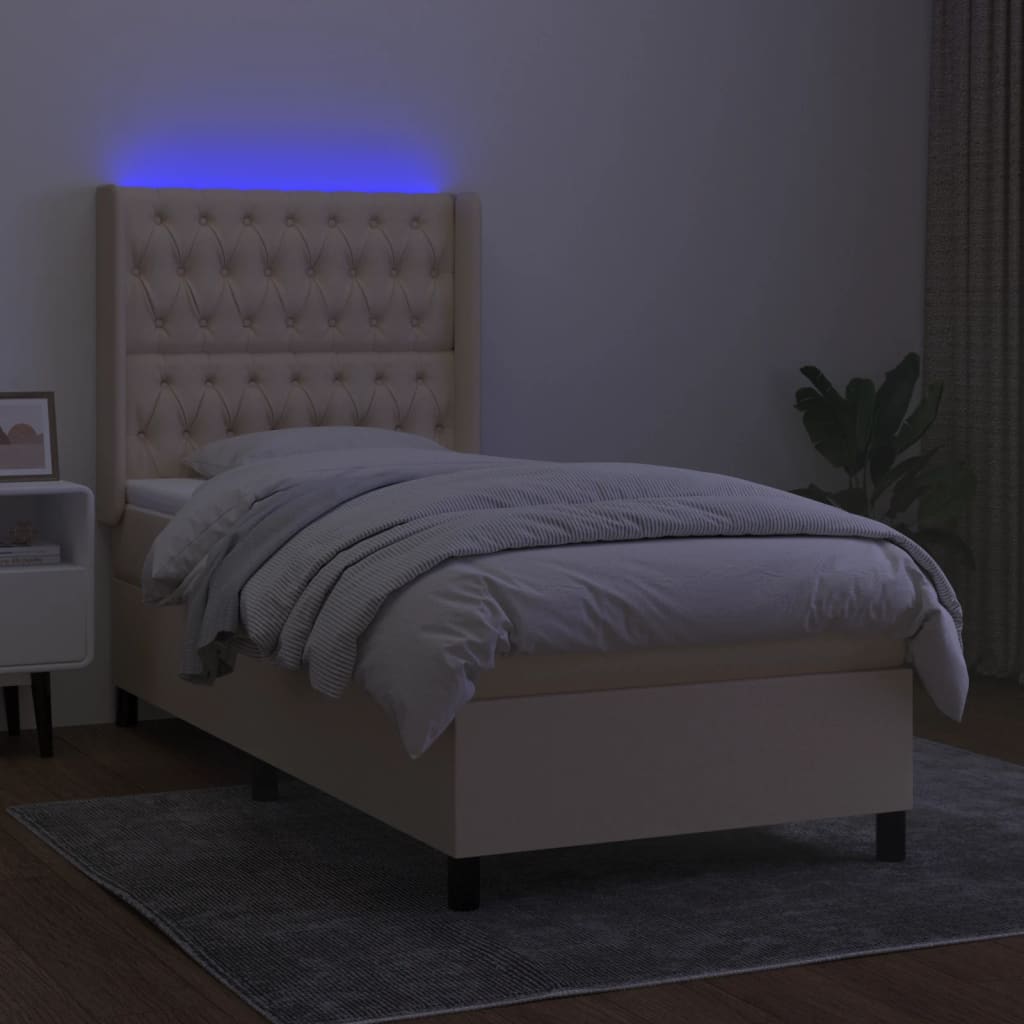 Boxspring met matras en LED stof crèmekleurig 90x190 cm Bedden & bedframes | Creëer jouw Trendy Thuis | Gratis bezorgd & Retour | Trendy.nl