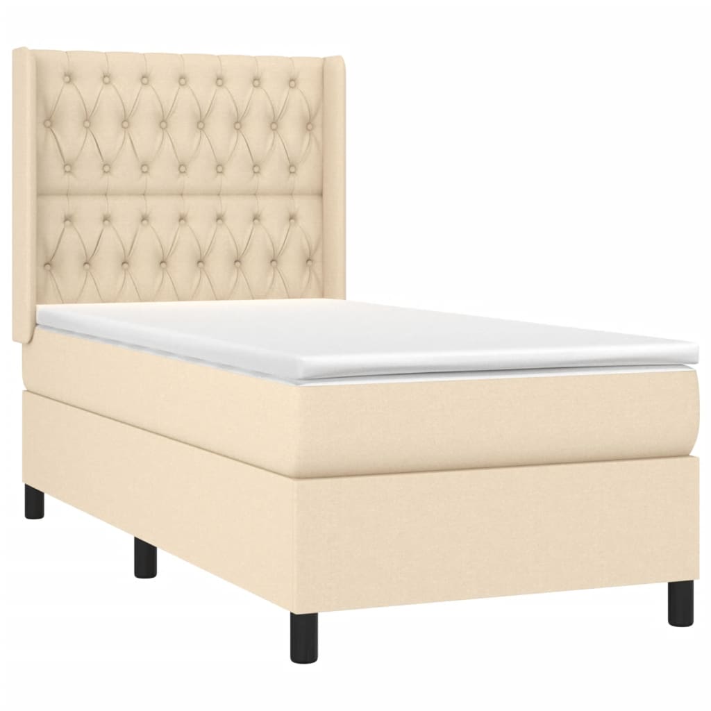 Boxspring met matras en LED stof crèmekleurig 90x190 cm Bedden & bedframes | Creëer jouw Trendy Thuis | Gratis bezorgd & Retour | Trendy.nl