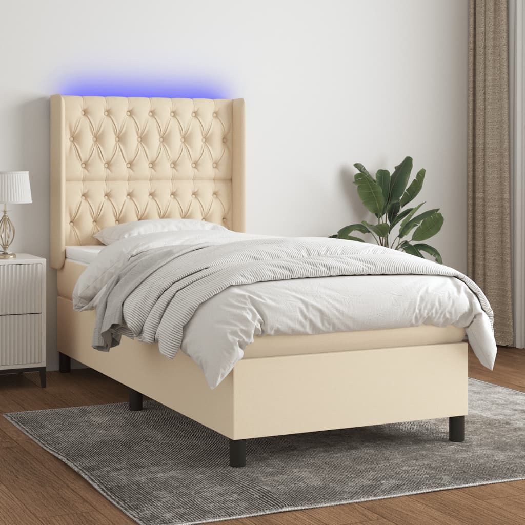 Boxspring met matras en LED stof crèmekleurig 90x190 cm Bedden & bedframes | Creëer jouw Trendy Thuis | Gratis bezorgd & Retour | Trendy.nl