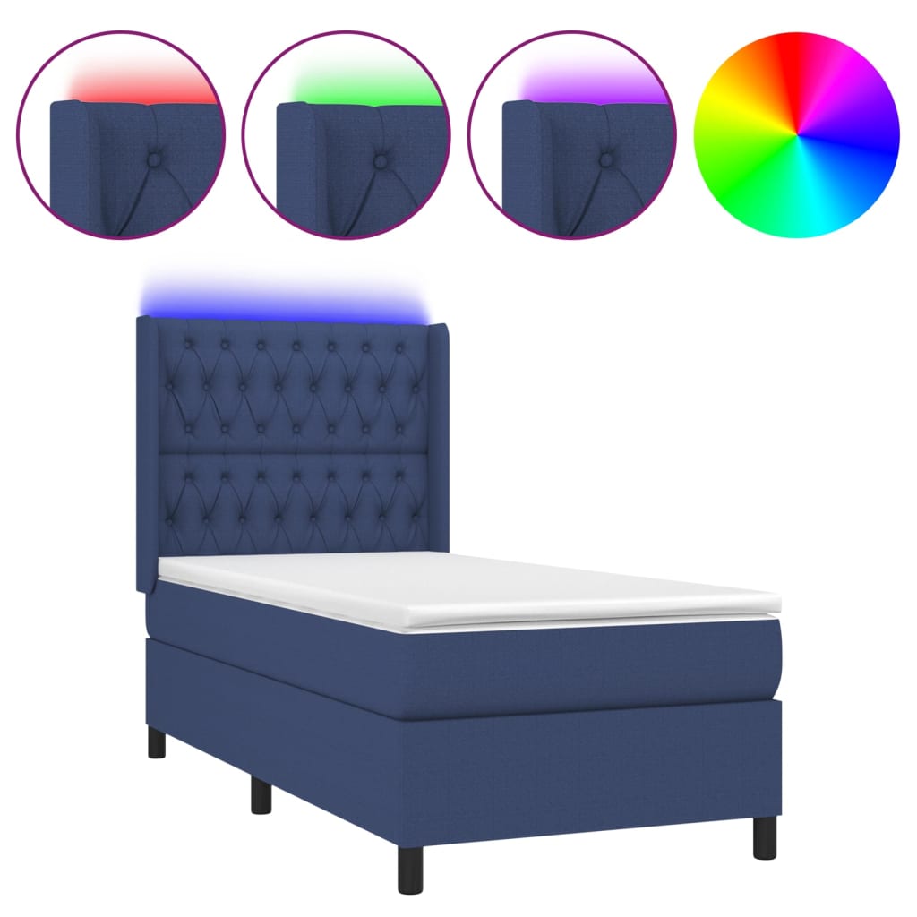 Boxspring met matras en LED stof blauw 90x190 cm Bedden & bedframes | Creëer jouw Trendy Thuis | Gratis bezorgd & Retour | Trendy.nl