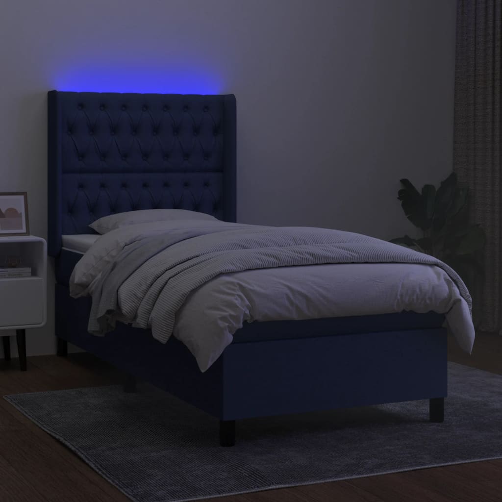 Boxspring met matras en LED stof blauw 90x190 cm Bedden & bedframes | Creëer jouw Trendy Thuis | Gratis bezorgd & Retour | Trendy.nl