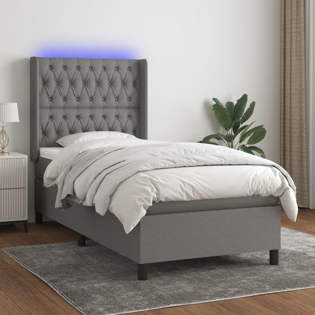 Boxspring met matras en LED stof donkergrijs 100x200 cm Bedden & bedframes | Creëer jouw Trendy Thuis | Gratis bezorgd & Retour | Trendy.nl