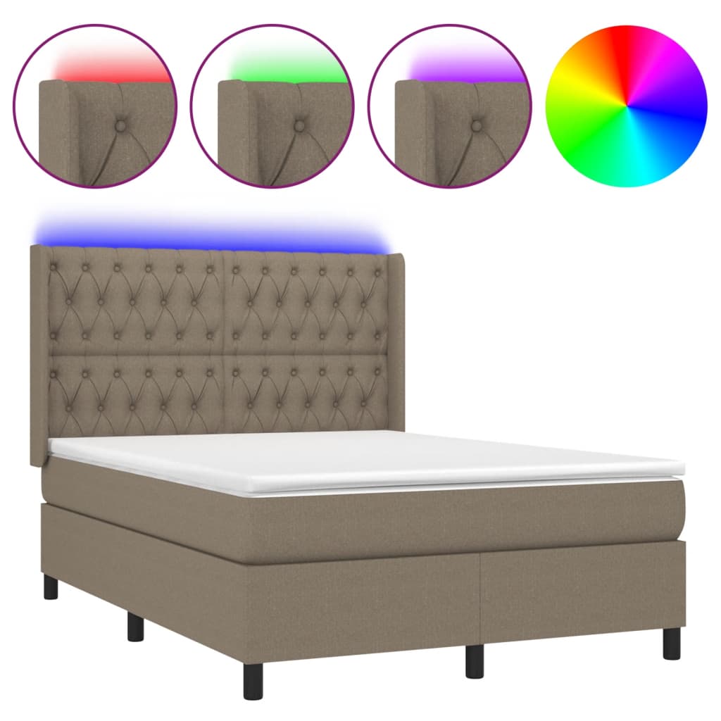 Boxspring met matras en LED stof taupe 140x190 cm Bedden & bedframes | Creëer jouw Trendy Thuis | Gratis bezorgd & Retour | Trendy.nl