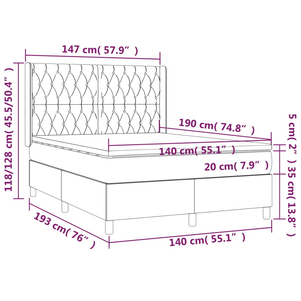 Boxspring met matras en LED stof taupe 140x190 cm Bedden & bedframes | Creëer jouw Trendy Thuis | Gratis bezorgd & Retour | Trendy.nl