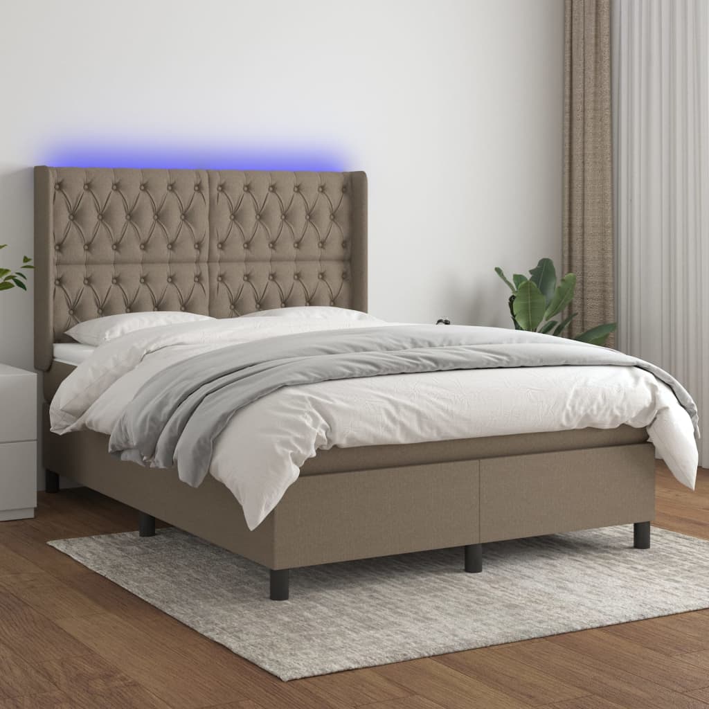 Boxspring met matras en LED stof taupe 140x190 cm Bedden & bedframes | Creëer jouw Trendy Thuis | Gratis bezorgd & Retour | Trendy.nl