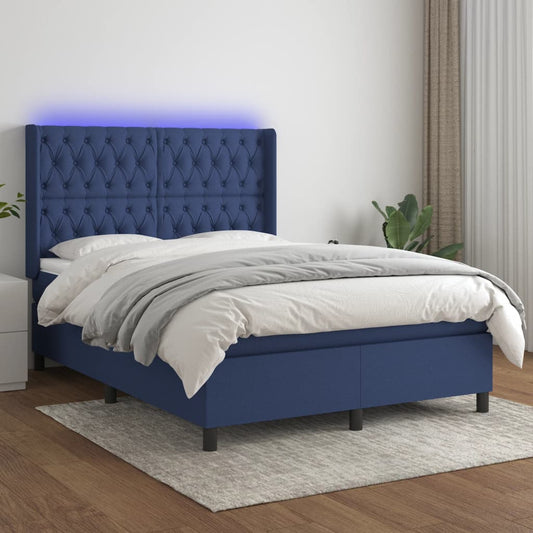 Boxspring met matras en LED stof blauw 140x190 cm