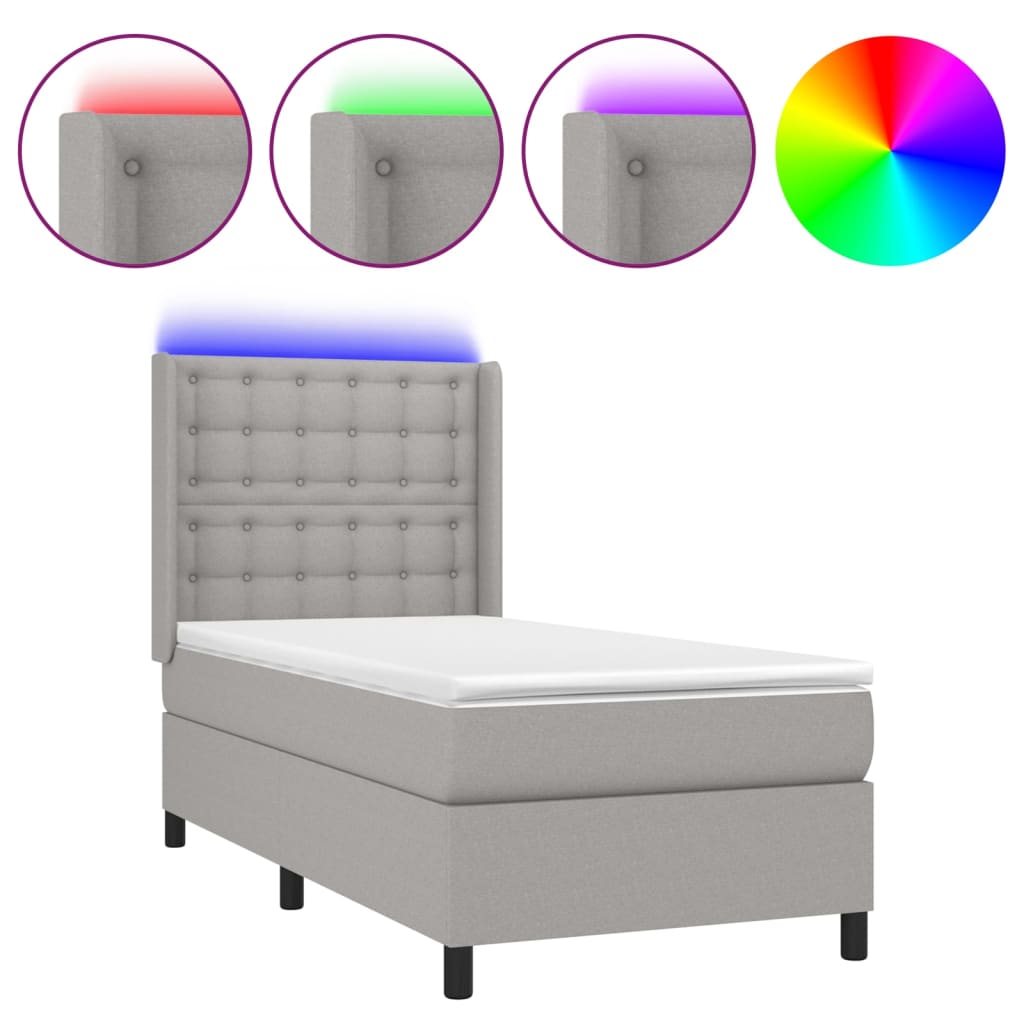 Boxspring met matras en LED stof lichtgrijs 80x200 cm Bedden & bedframes | Creëer jouw Trendy Thuis | Gratis bezorgd & Retour | Trendy.nl