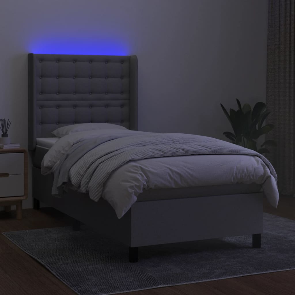 Boxspring met matras en LED stof lichtgrijs 80x200 cm Bedden & bedframes | Creëer jouw Trendy Thuis | Gratis bezorgd & Retour | Trendy.nl