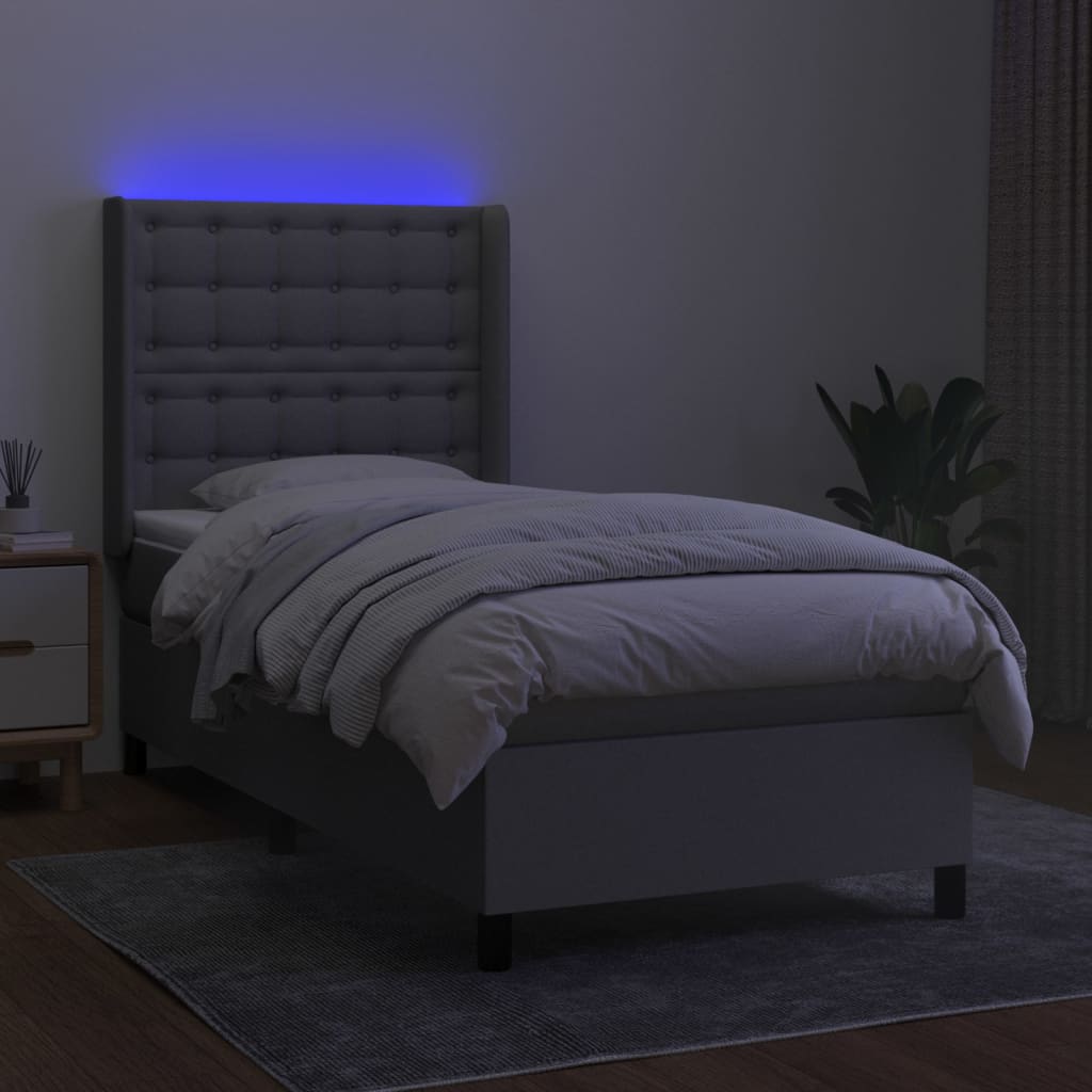 Boxspring met matras en LED stof lichtgrijs 90x190 cm Bedden & bedframes | Creëer jouw Trendy Thuis | Gratis bezorgd & Retour | Trendy.nl