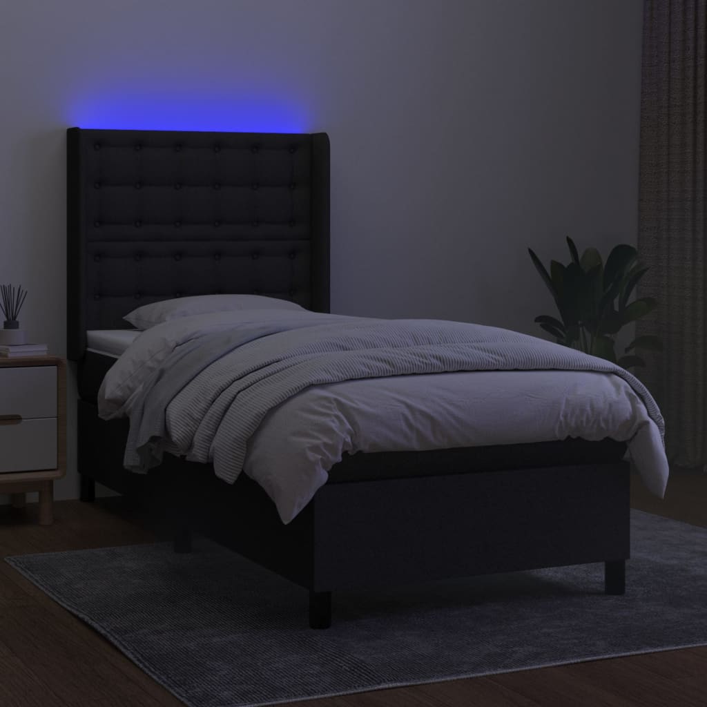 Boxspring met matras en LED stof zwart 90x190 cm Bedden & bedframes | Creëer jouw Trendy Thuis | Gratis bezorgd & Retour | Trendy.nl