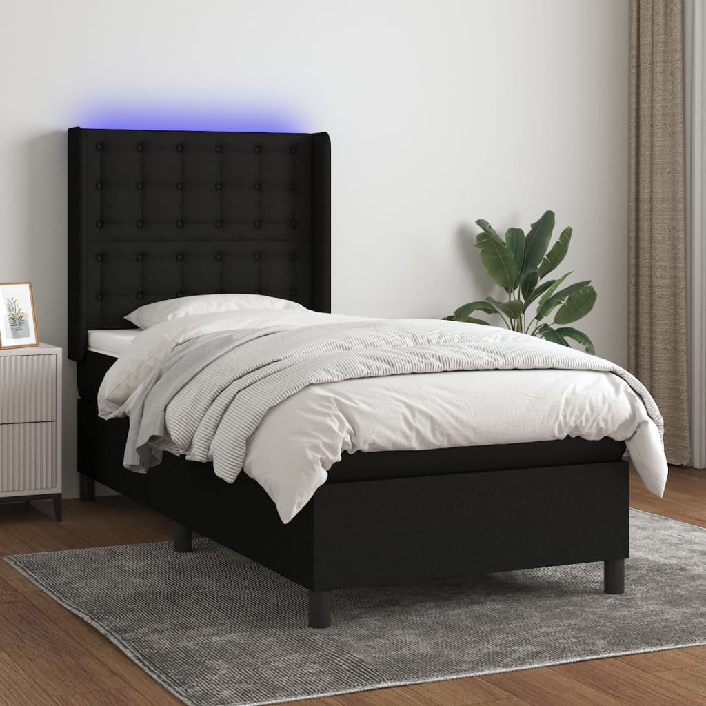 Boxspring met matras en LED stof zwart 90x190 cm Bedden & bedframes | Creëer jouw Trendy Thuis | Gratis bezorgd & Retour | Trendy.nl