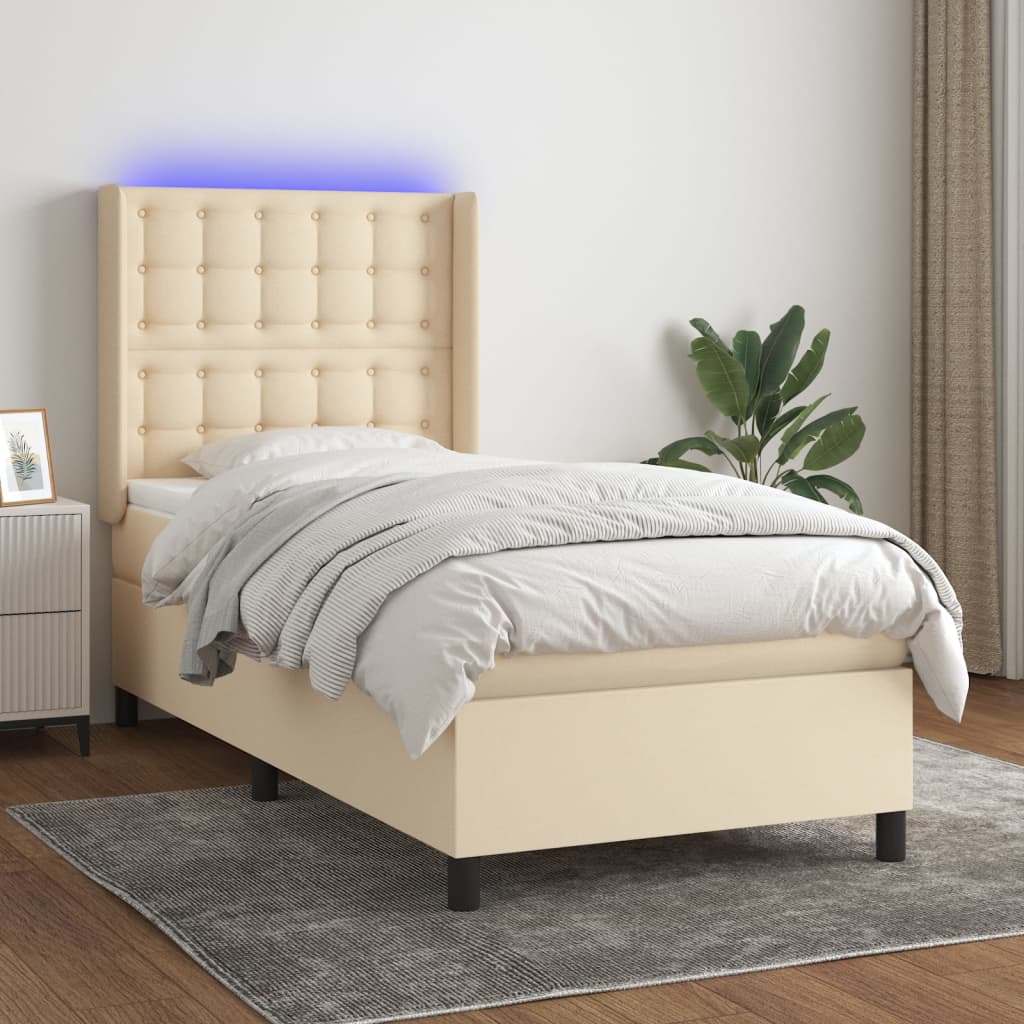 Boxspring met matras en LED stof crèmekleurig 90x190 cm Bedden & bedframes | Creëer jouw Trendy Thuis | Gratis bezorgd & Retour | Trendy.nl