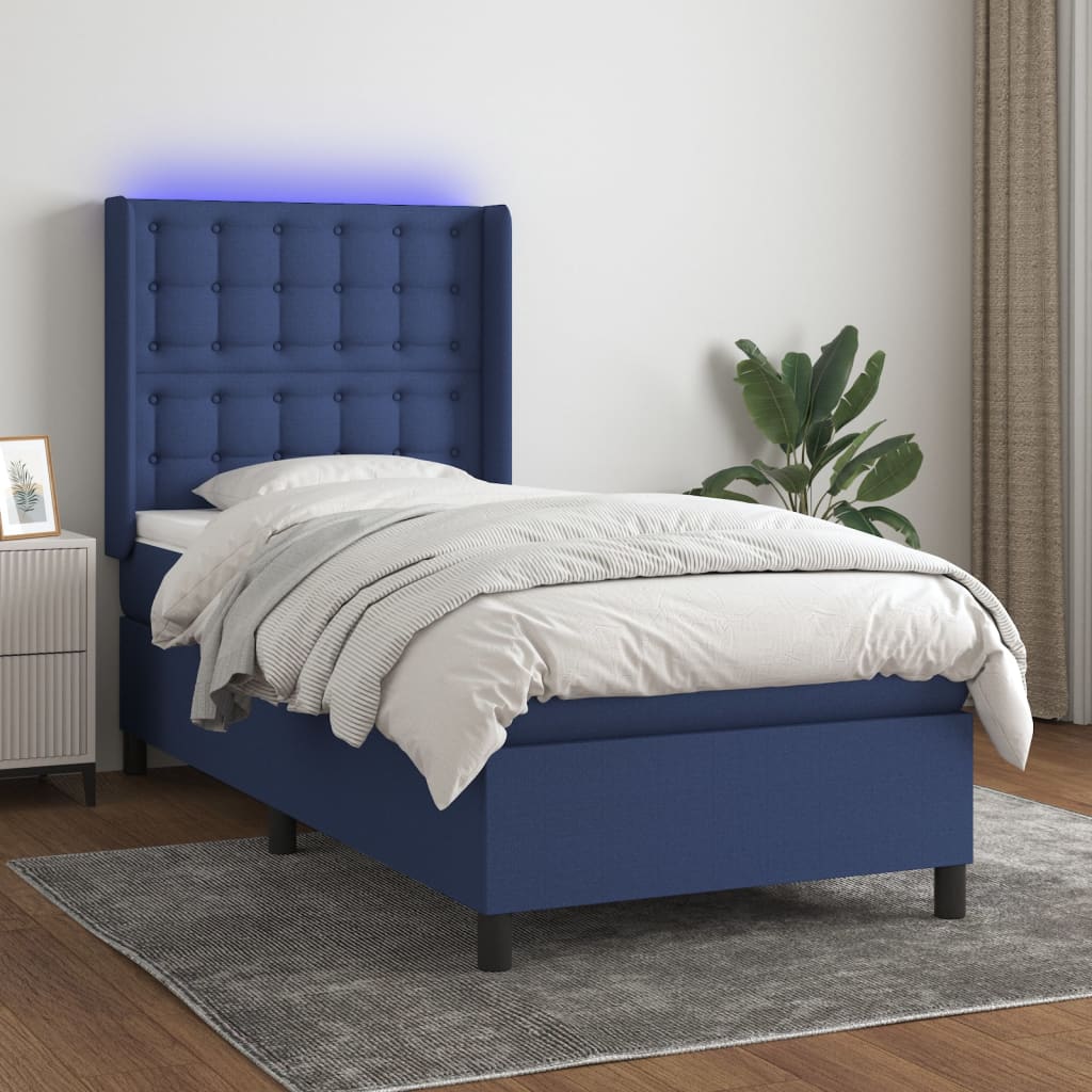 Boxspring met matras en LED stof blauw 100x200 cm Bedden & bedframes | Creëer jouw Trendy Thuis | Gratis bezorgd & Retour | Trendy.nl