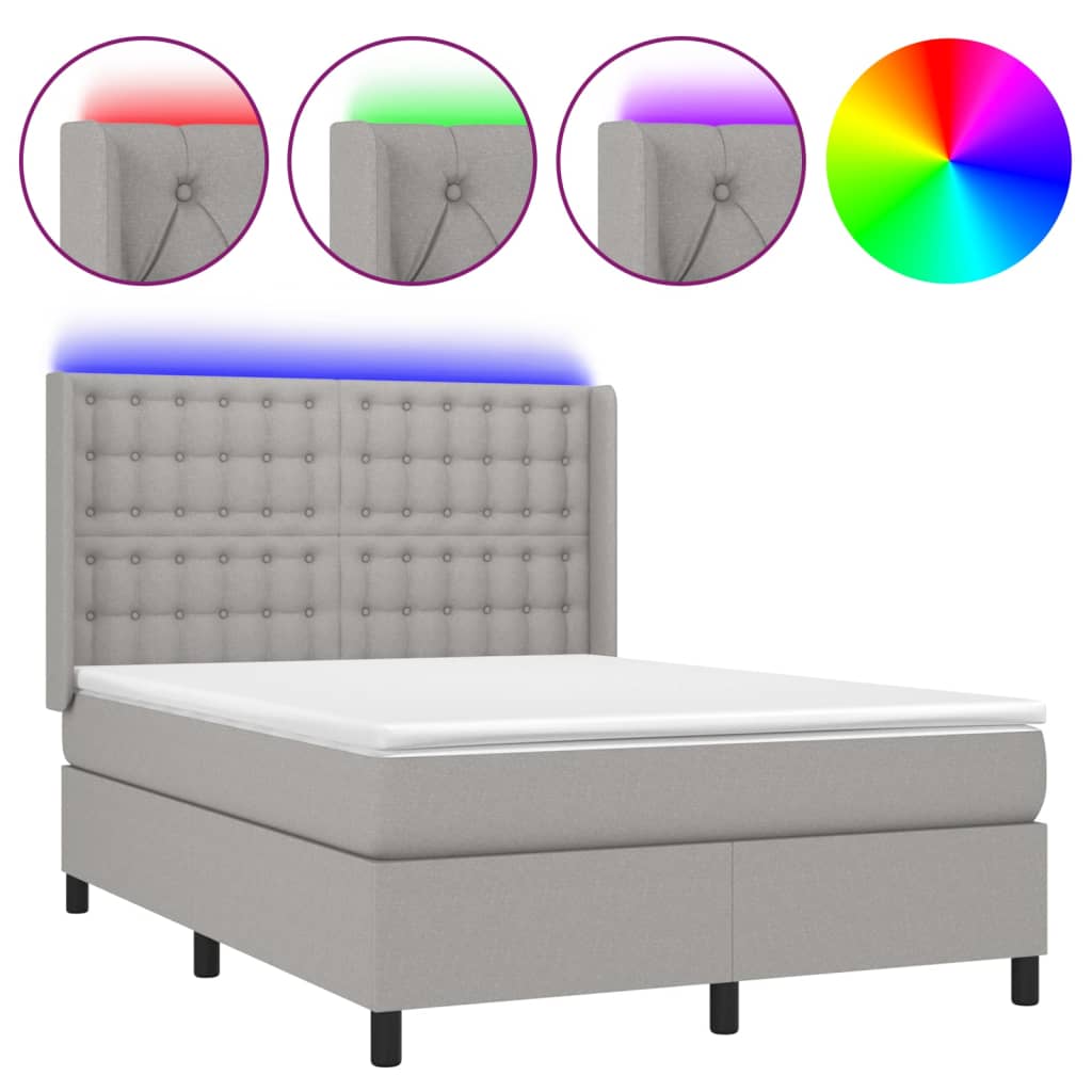 Boxspring met matras en LED stof lichtgrijs 140x190 cm Bedden & bedframes | Creëer jouw Trendy Thuis | Gratis bezorgd & Retour | Trendy.nl