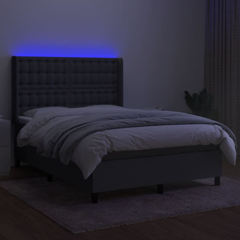 Boxspring met matras en LED stof donkergrijs 140x190 cm Bedden & bedframes | Creëer jouw Trendy Thuis | Gratis bezorgd & Retour | Trendy.nl