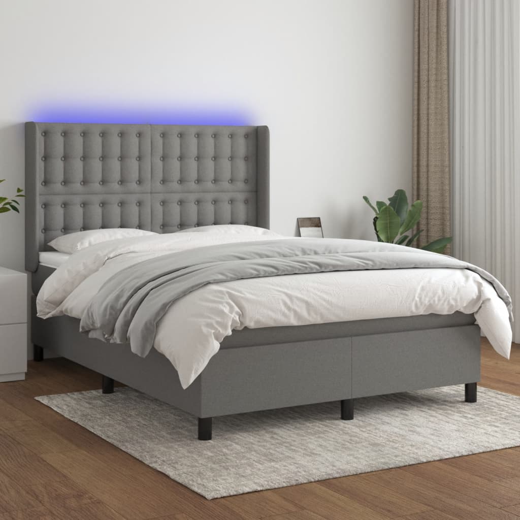 Boxspring met matras en LED stof donkergrijs 140x190 cm Bedden & bedframes | Creëer jouw Trendy Thuis | Gratis bezorgd & Retour | Trendy.nl