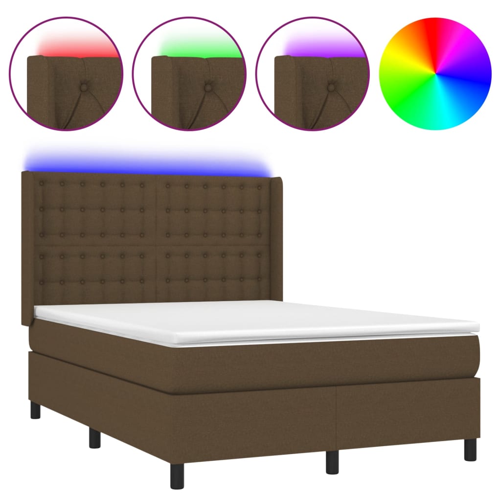 Boxspring met matras en LED stof donkerbruin 140x190 cm Bedden & bedframes | Creëer jouw Trendy Thuis | Gratis bezorgd & Retour | Trendy.nl