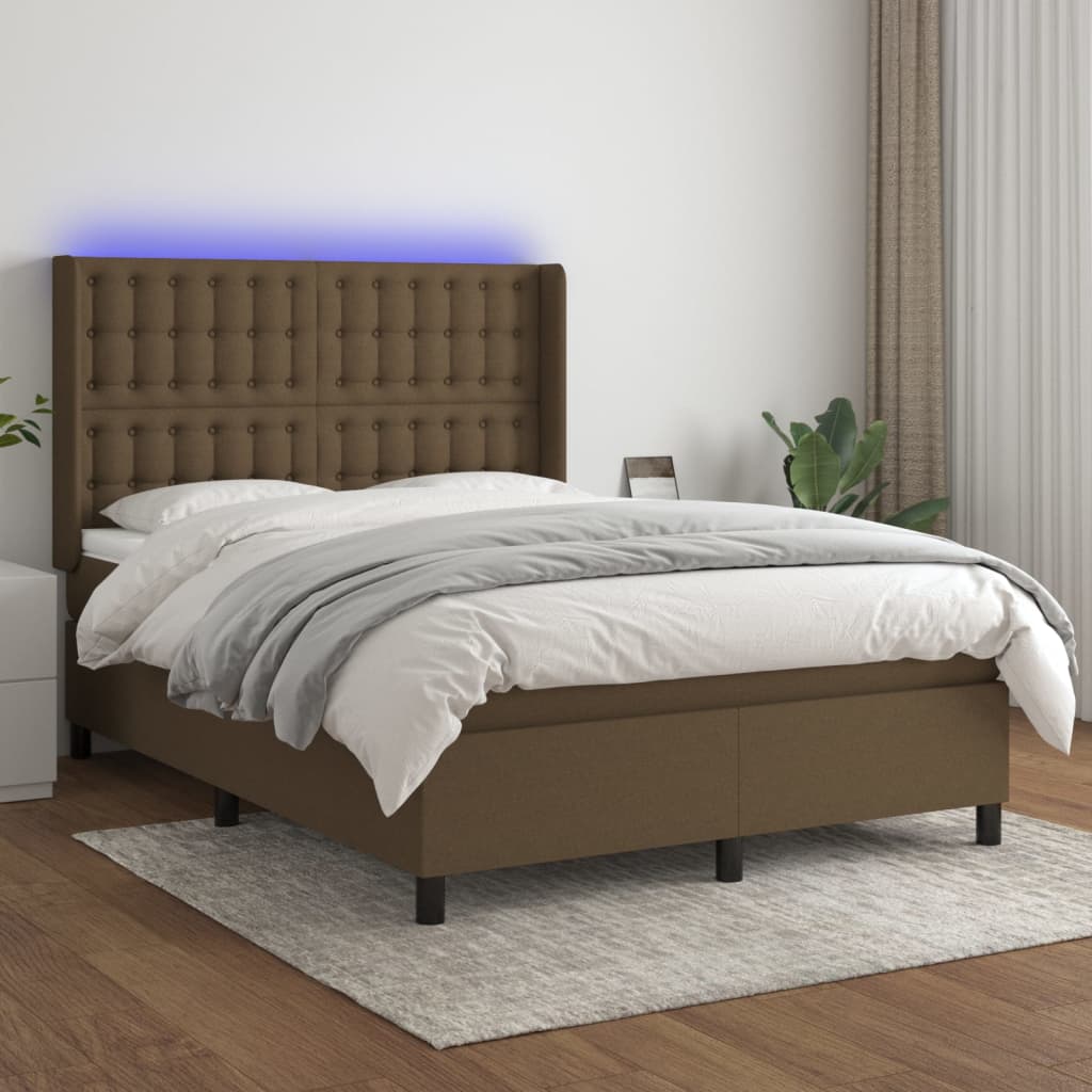 Boxspring met matras en LED stof donkerbruin 140x190 cm Bedden & bedframes | Creëer jouw Trendy Thuis | Gratis bezorgd & Retour | Trendy.nl