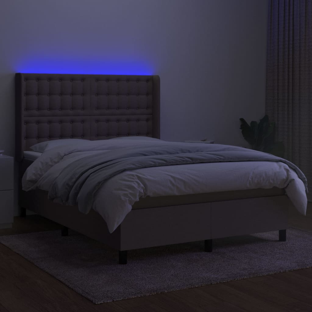 Boxspring met matras en LED stof taupe 140x190 cm Bedden & bedframes | Creëer jouw Trendy Thuis | Gratis bezorgd & Retour | Trendy.nl