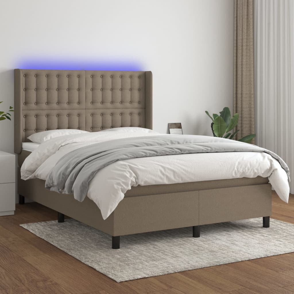 Boxspring met matras en LED stof taupe 140x190 cm Bedden & bedframes | Creëer jouw Trendy Thuis | Gratis bezorgd & Retour | Trendy.nl