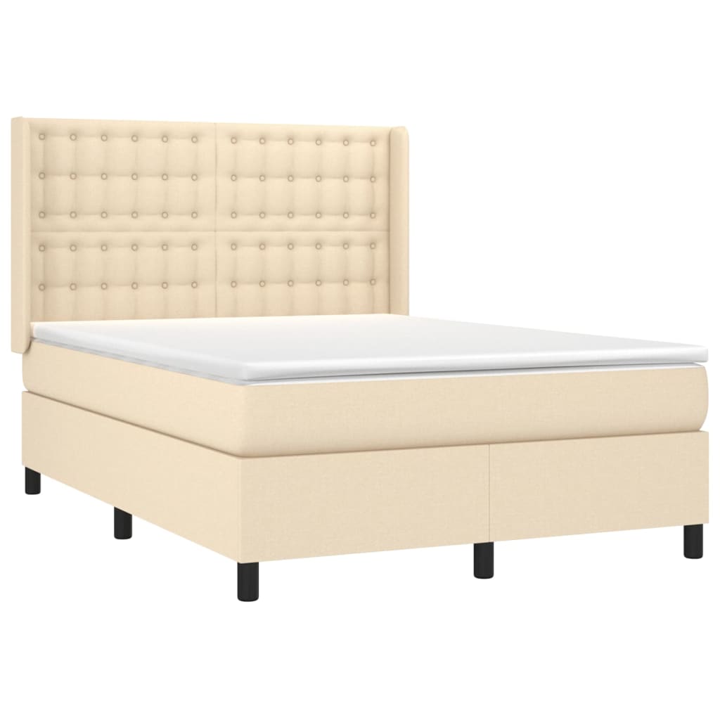 Boxspring met matras en LED stof crèmekleurig 140x190 cm Bedden & bedframes | Creëer jouw Trendy Thuis | Gratis bezorgd & Retour | Trendy.nl