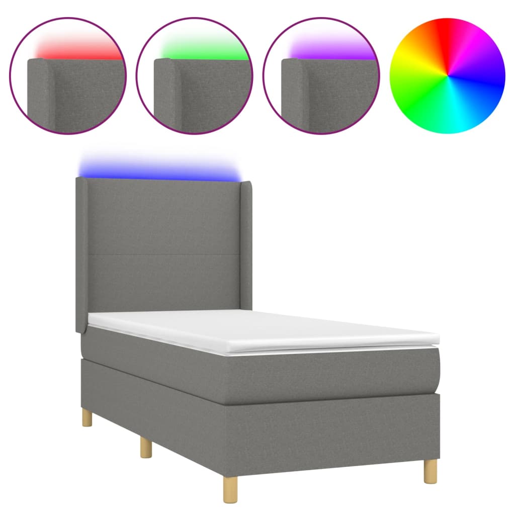 Boxspring met matras en LED stof donkergrijs 90x190 cm Bedden & bedframes | Creëer jouw Trendy Thuis | Gratis bezorgd & Retour | Trendy.nl