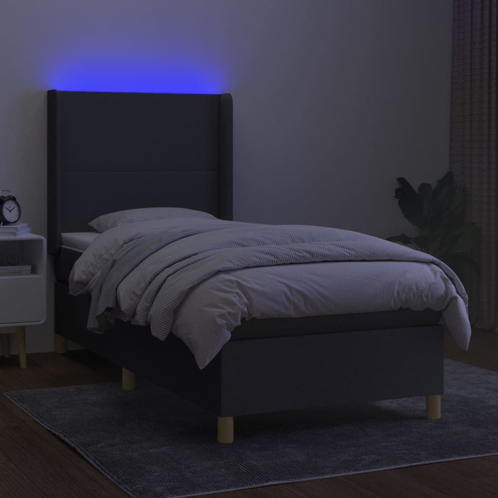 Boxspring met matras en LED stof donkergrijs 90x190 cm Bedden & bedframes | Creëer jouw Trendy Thuis | Gratis bezorgd & Retour | Trendy.nl