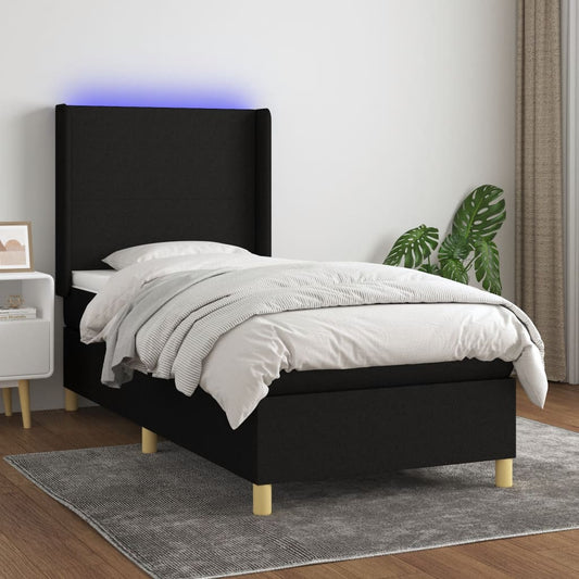 Boxspring met matras en LED stof zwart 90x190 cm Bedden & bedframes | Creëer jouw Trendy Thuis | Gratis bezorgd & Retour | Trendy.nl