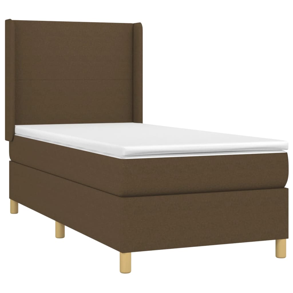 Boxspring met matras en LED stof donkerbruin 90x190 cm Bedden & bedframes | Creëer jouw Trendy Thuis | Gratis bezorgd & Retour | Trendy.nl