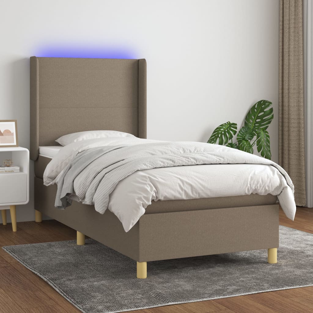 Boxspring met matras en LED stof taupe 90x190 cm Bedden & bedframes | Creëer jouw Trendy Thuis | Gratis bezorgd & Retour | Trendy.nl