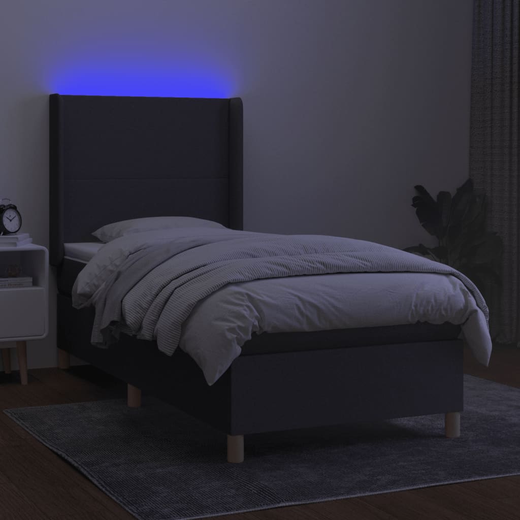 Boxspring met matras en LED stof donkergrijs 90x200 cm Bedden & bedframes | Creëer jouw Trendy Thuis | Gratis bezorgd & Retour | Trendy.nl