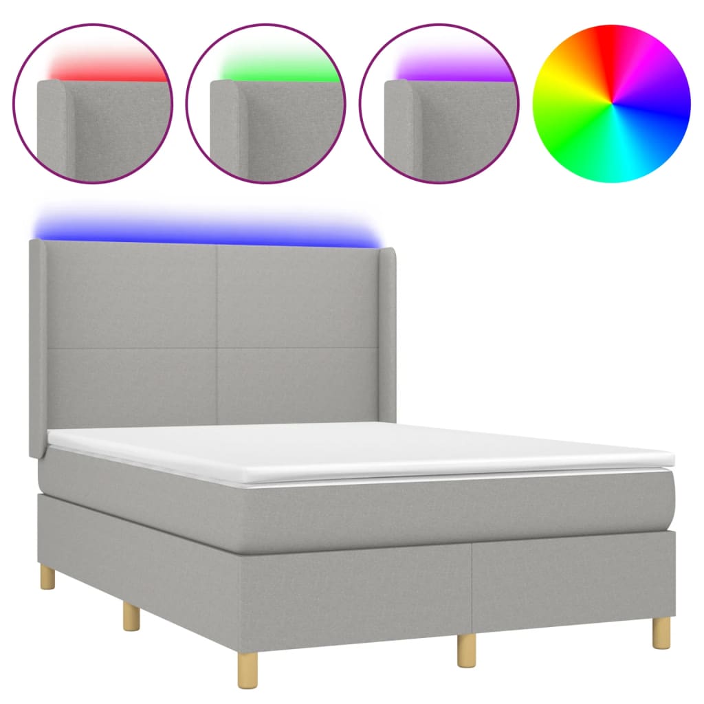 Boxspring met matras en LED stof lichtgrijs 140x190 cm Bedden & bedframes | Creëer jouw Trendy Thuis | Gratis bezorgd & Retour | Trendy.nl