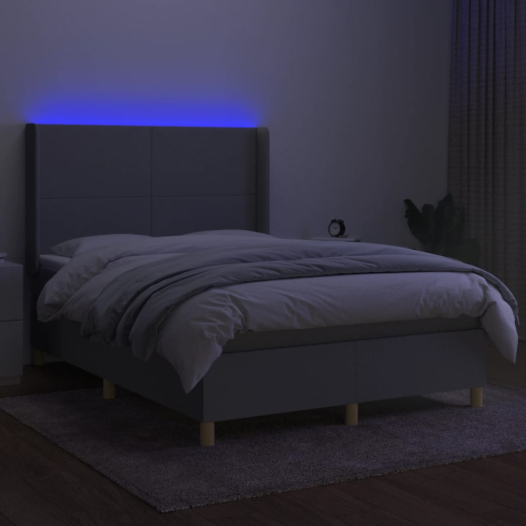 Boxspring met matras en LED stof lichtgrijs 140x190 cm Bedden & bedframes | Creëer jouw Trendy Thuis | Gratis bezorgd & Retour | Trendy.nl