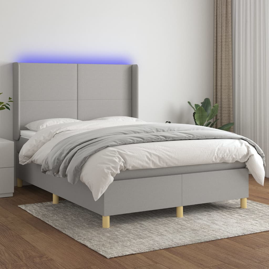 Boxspring met matras en LED stof lichtgrijs 140x190 cm Bedden & bedframes | Creëer jouw Trendy Thuis | Gratis bezorgd & Retour | Trendy.nl