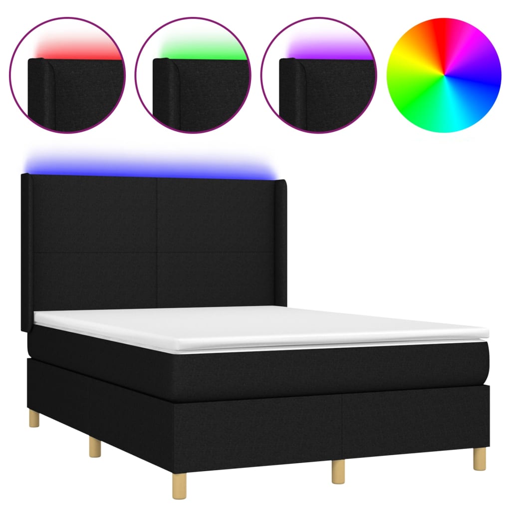 Boxspring met matras en LED stof zwart 140x190 cm Bedden & bedframes | Creëer jouw Trendy Thuis | Gratis bezorgd & Retour | Trendy.nl