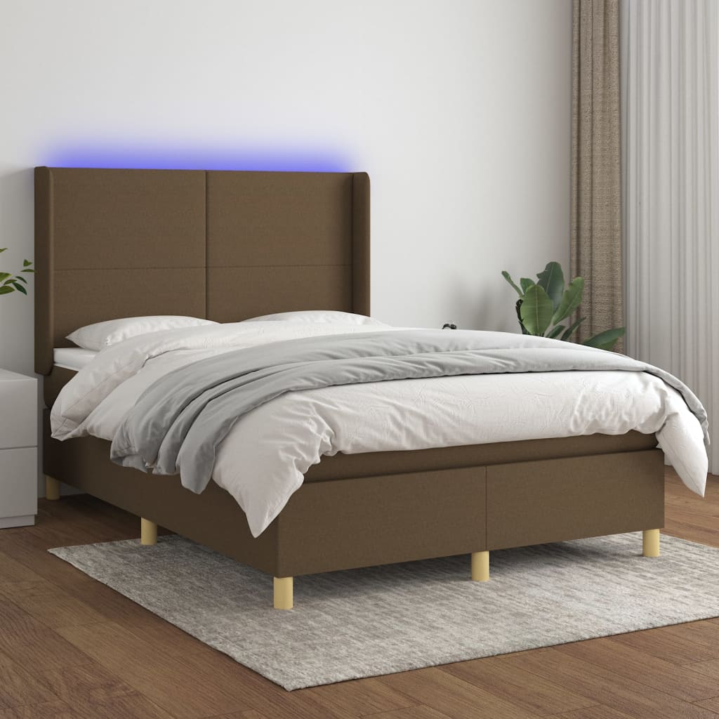 Boxspring met matras en LED stof donkerbruin 140x190 cm Bedden & bedframes | Creëer jouw Trendy Thuis | Gratis bezorgd & Retour | Trendy.nl