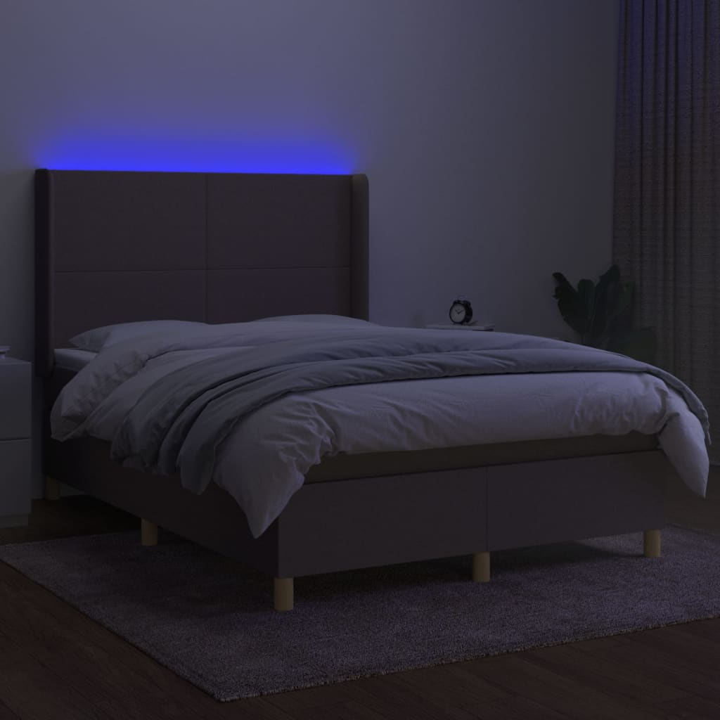 Boxspring met matras en LED stof taupe 140x190 cm Bedden & bedframes | Creëer jouw Trendy Thuis | Gratis bezorgd & Retour | Trendy.nl