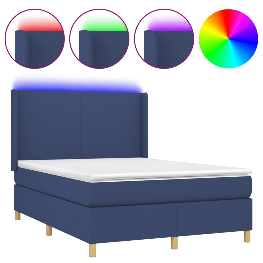 Boxspring met matras en LED stof blauw 140x190 cm Bedden & bedframes | Creëer jouw Trendy Thuis | Gratis bezorgd & Retour | Trendy.nl