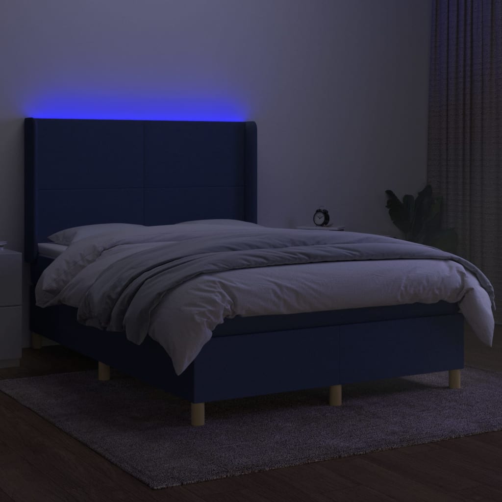 Boxspring met matras en LED stof blauw 140x190 cm Bedden & bedframes | Creëer jouw Trendy Thuis | Gratis bezorgd & Retour | Trendy.nl