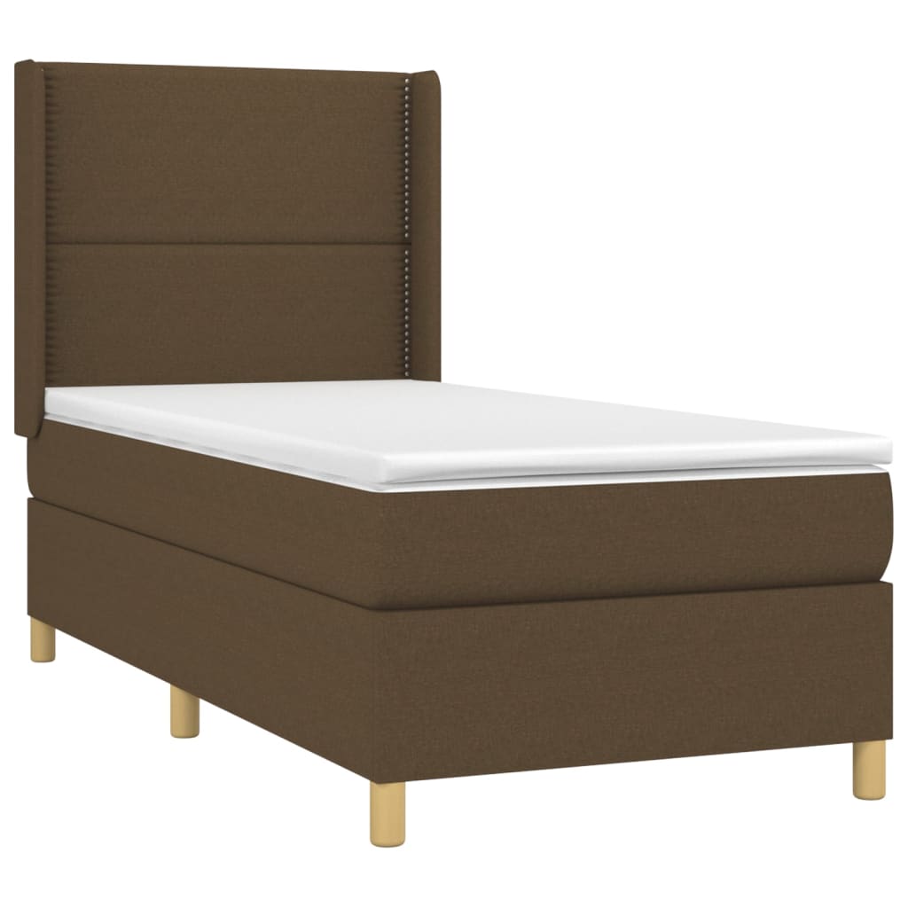 Boxspring met matras en LED stof donkerbruin 90x190 cm Bedden & bedframes | Creëer jouw Trendy Thuis | Gratis bezorgd & Retour | Trendy.nl