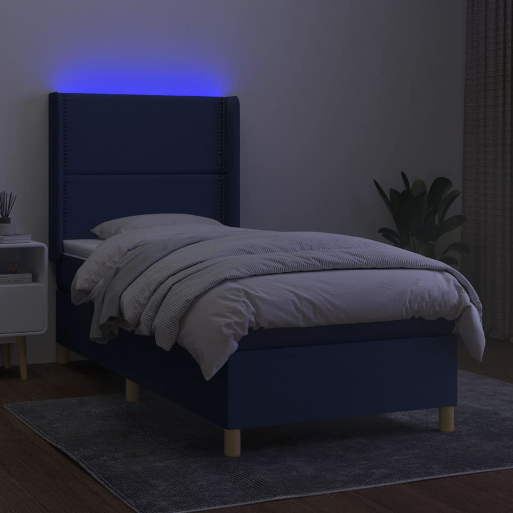 Boxspring met matras en LED stof blauw 90x190 cm Bedden & bedframes | Creëer jouw Trendy Thuis | Gratis bezorgd & Retour | Trendy.nl