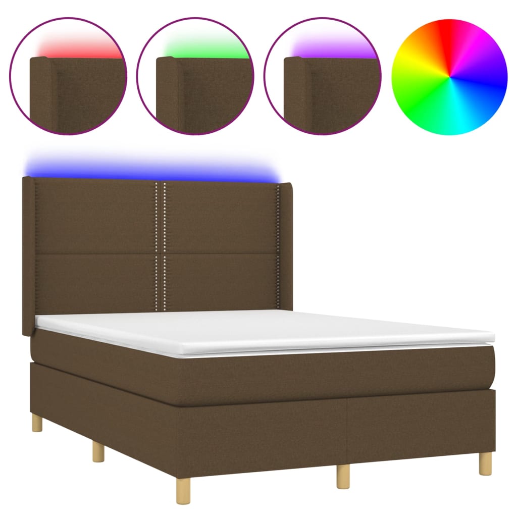 Boxspring met matras en LED stof donkerbruin 140x190 cm Bedden & bedframes | Creëer jouw Trendy Thuis | Gratis bezorgd & Retour | Trendy.nl