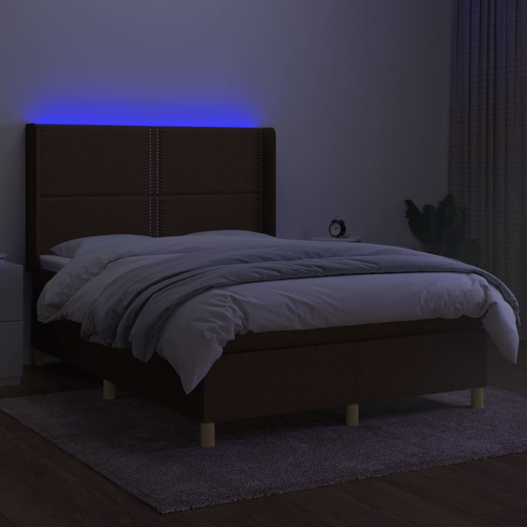 Boxspring met matras en LED stof donkerbruin 140x190 cm Bedden & bedframes | Creëer jouw Trendy Thuis | Gratis bezorgd & Retour | Trendy.nl