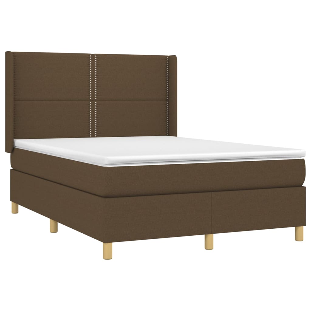 Boxspring met matras en LED stof donkerbruin 140x190 cm Bedden & bedframes | Creëer jouw Trendy Thuis | Gratis bezorgd & Retour | Trendy.nl